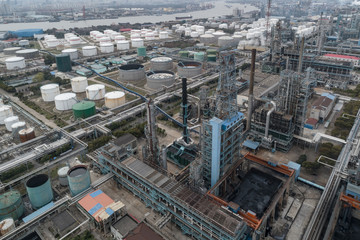 aerial view of industrial buildings