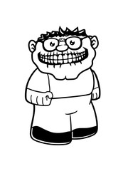 lustiger kleiner nerd grinsen mund monster zähne gesicht augen comic cartoon lustig hornbrille lesen bücher geek brille klebeband kaputt intelligent schlau cool freak clipart design logo