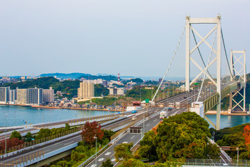 Kanmon strait and Kanmonkyo Bridge:Kanmonkyo Bridge connects Honshu and Kyushu in Japan.