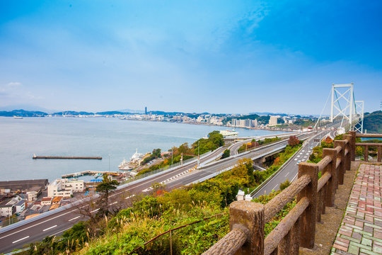 Kanmon strait and Kanmonkyo Bridge:Kanmonkyo Bridge connects Honshu and Kyushu in Japan.