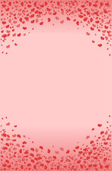 Frame in the form of an arch with hearts. Background with hearts in red-pink color. Vector pattern