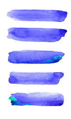 Blue watercolor brush stroke stripes isolated on white backgrounds. Set of watercolor stroke backgrounds for your design