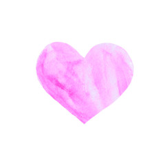 Pink watercolor heart isolated on white background. Gentle, romantic background for design of cards, invitations, etc