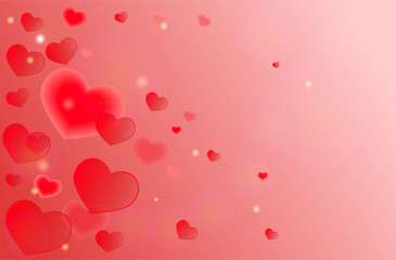 Obraz premium Red-pink background with hearts. Horizontal banner. Vector template.