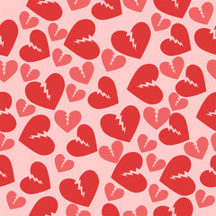 Fototapeta na wymiar Seamless texture with broken hearts. Red pink color. Vector pattern