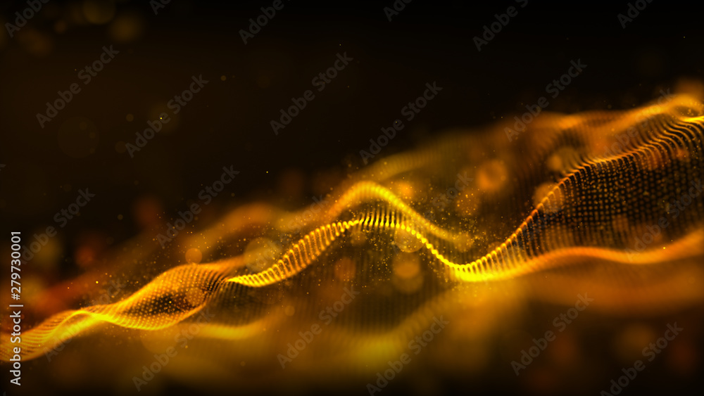 Poster digital abstract gold color wave particles flow background