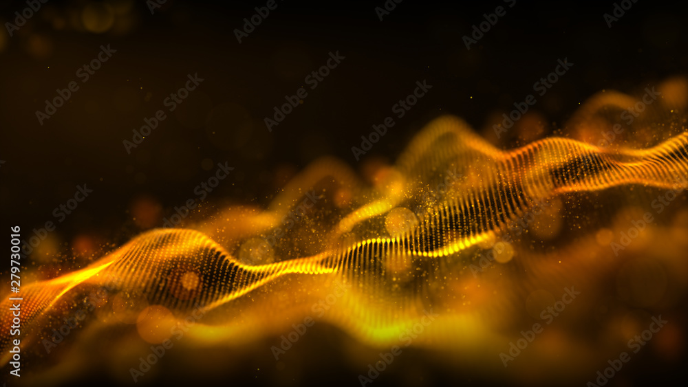 Aufkleber digital abstract gold color wave particles flow background
