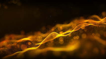Digital abstract gold color wave particles flow background