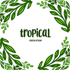 Card tropical of summer with crowd of green leaves frame. Vector