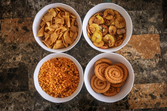 Top view of some Indian snacks