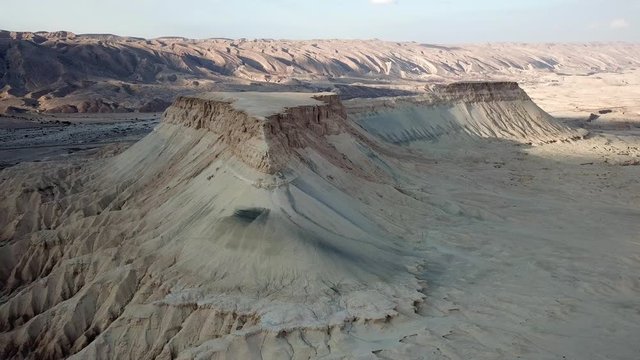 Desert Mountain Canyon aerial Flying Close to the ground at Mount Zin The desert of Israel