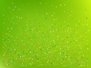 Green color background. Stars confetti. 