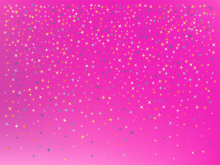 Pink color background. Stars confetti. 
