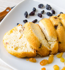 Sweet bread with raisins baked for christmas