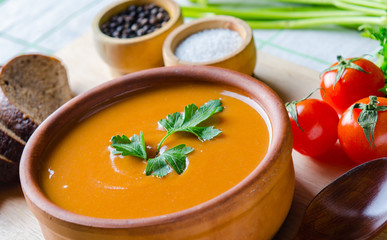 Tomato soup prepared in traditional italian style