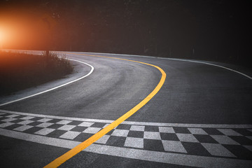 The beginning of racing on the road racetrack background. - obrazy, fototapety, plakaty