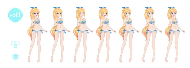 Anime manga girl. In a summer bikini swimsuit