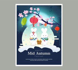 Chuseok banner design.persimmon tree on full moon view background.