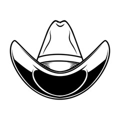 Illustration of cowboy hat isolated on white background. Design element for poster, card, banner, sign, emblem, label. Vector illustration