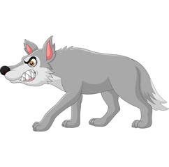 Cartoon angry wolf isolated on white background