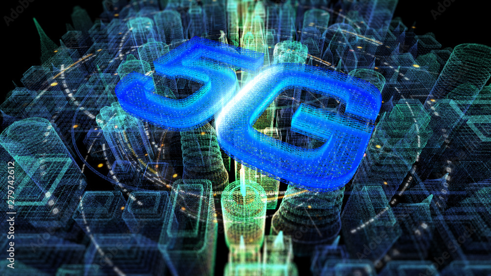 Poster futuristic holographic 5g digital wireless high speed fifth innovative generation for cellular netwo