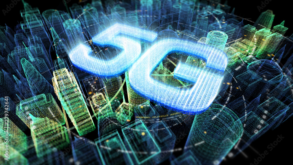 Aufkleber futuristic holographic 5g digital wireless high speed fifth innovative generation for cellular netwo
