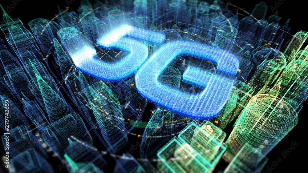 Poster futuristic holographic 5g digital wireless high speed fifth innovative generation for cellular netwo