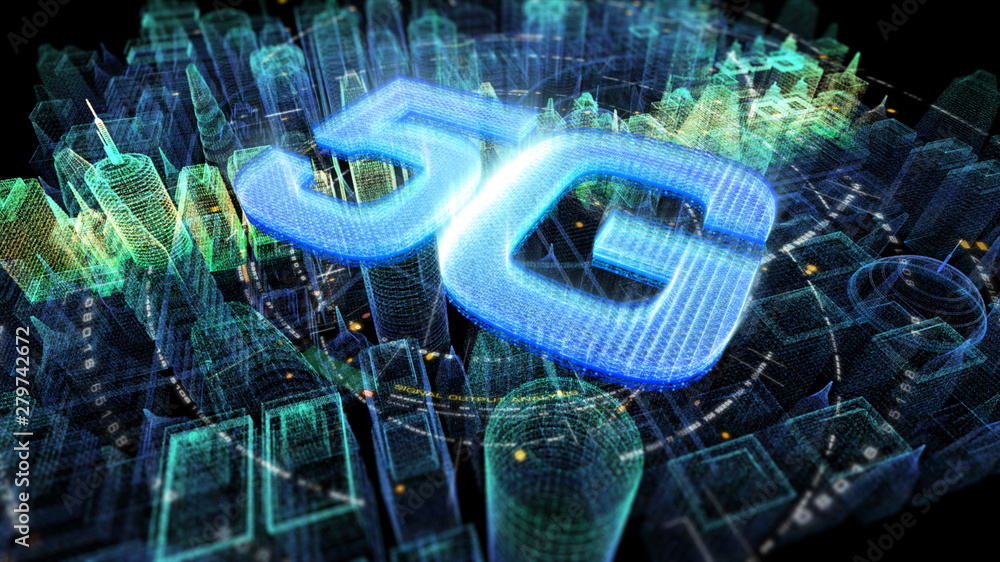 Aufkleber futuristic holographic 5g digital wireless high speed fifth innovative generation for cellular netwo