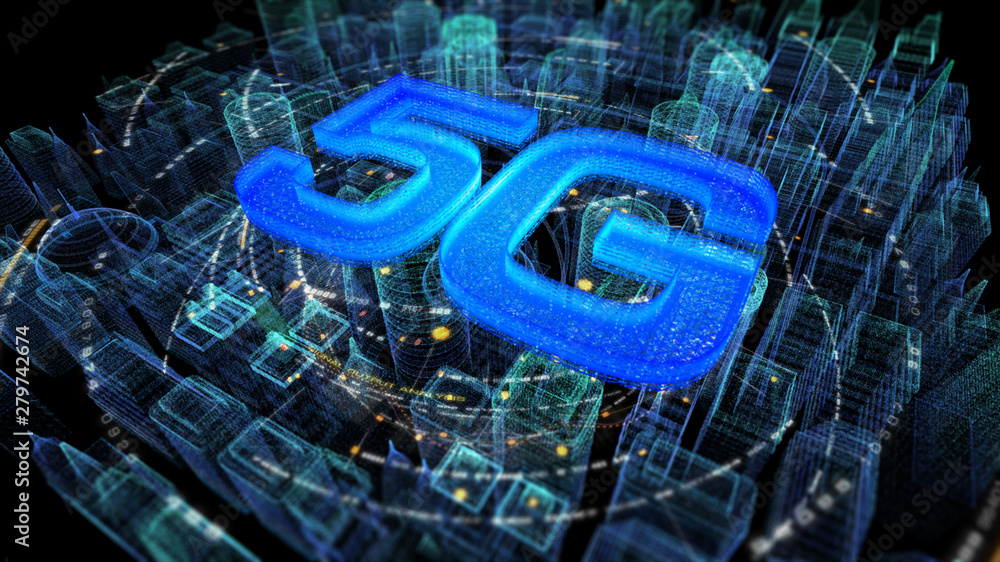 Poster futuristic holographic 5g digital wireless high speed fifth innovative generation for cellular netwo