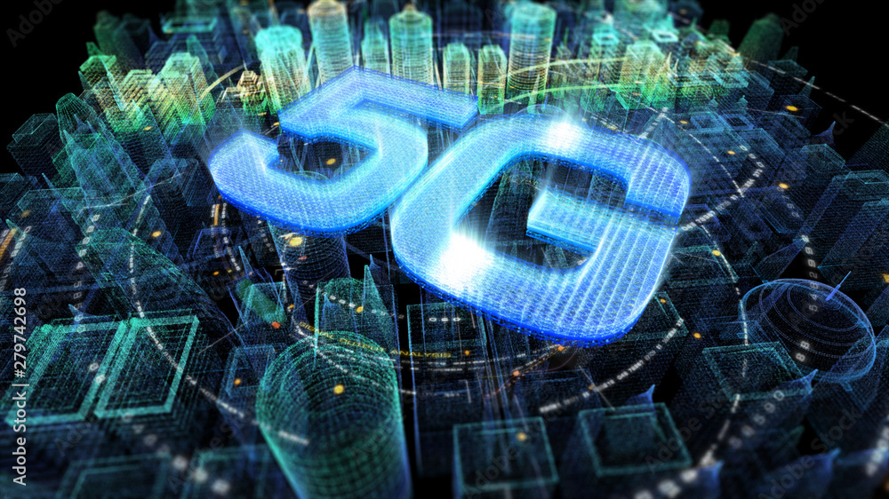 Aufkleber futuristic holographic 5g digital wireless high speed fifth innovative generation for cellular netwo