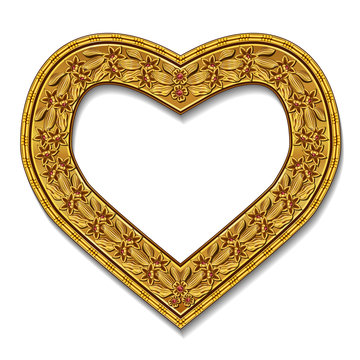 frame in the shape of heart gold color with shadow