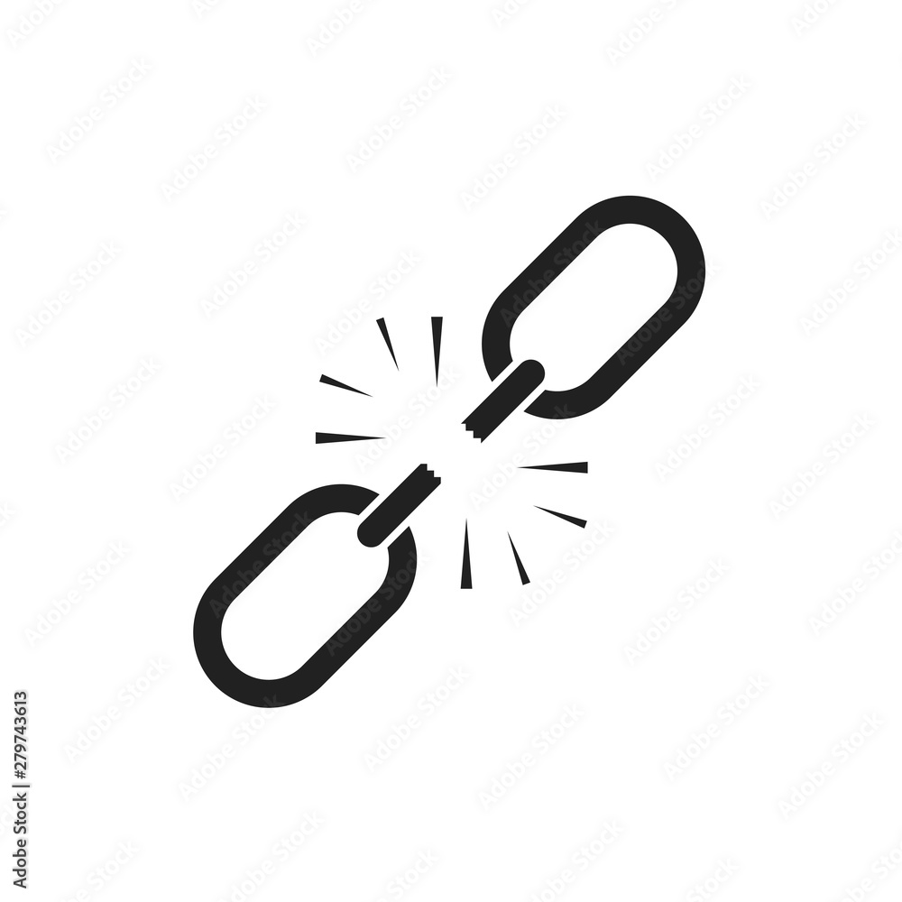 Poster broken link. disconnect chain. isolated element. cinnection symbol. freedom sign.