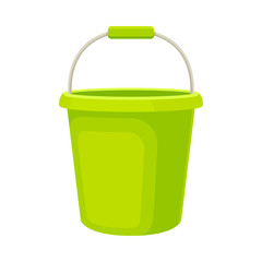 Round green bucket. Vector illustration on white background.