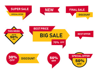 Banner sale set isolated symbols. Special offer elements. Discount price. Collection banners or stickers.