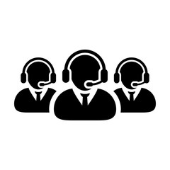 Support icon vector male business customer care service person profile avatar with headphone for online assistant in glyph pictogram illustration