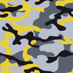 Fototapeta premium Military camouflage seamless pattern. Khaki texture. Trendy background. Abstract color vector illustration. For design wallpaper, wrapping paper, fabric.