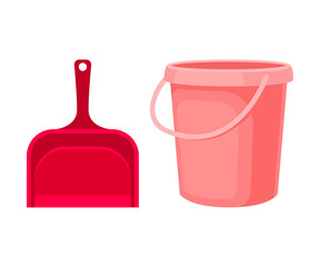 Scoop trash and bucket. Vector illustration on white background.