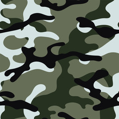 Military camouflage seamless pattern. Khaki texture. Trendy background. Abstract color vector illustration. For design wallpaper, wrapping paper, fabric.