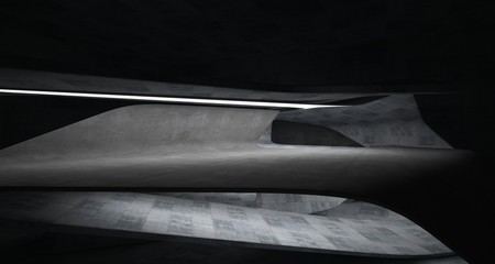 Abstract architectural concrete smooth interior of a minimalist house with neon lighting. 3D illustration and rendering.