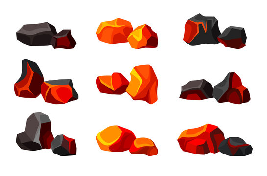 Set Of Various Coals. Vector Illustration On White Background.