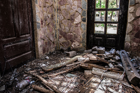 Abandoned building in Campanopolis medieval village, Buenos Aires, Argentina
