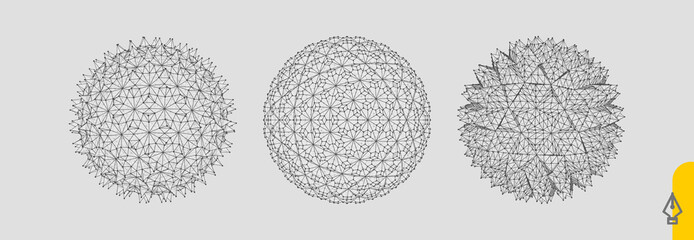 Sphere with connected lines and dots. Wireframe illustration. Abstract 3d grid design. Technology style.