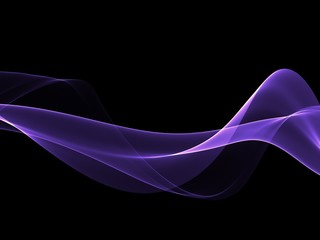 Abstract purple flowing neon wave at black background 