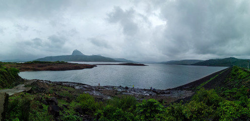 Panorama of Pawna lake in India
