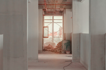 walk way interior decoration in construction building site with sun light tone