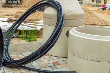 The cable is twisted into a coil at the construction site.