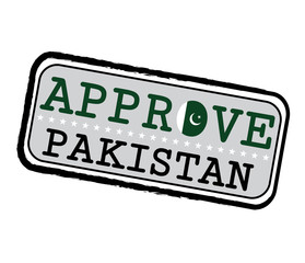 Vector Stamp for Approve logo with Pakistani Flag in the shape of O and text Pakistan.