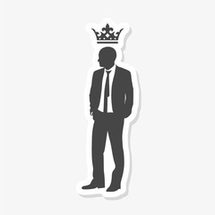 Boss sticker icon. Shape of businessman wearing tie and crown. Leadership concept