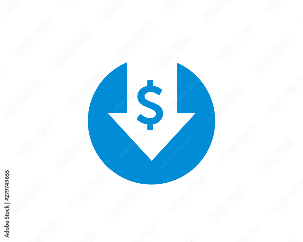 Poster cost reduction icon. dollar down icon vector. symbol for web site computer and mobile vector.