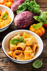 pasta calamarata with vegetarian sauce